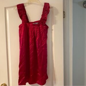 Nu Collective Satin Ruffle-Strap Mini Dress - Fuchsia